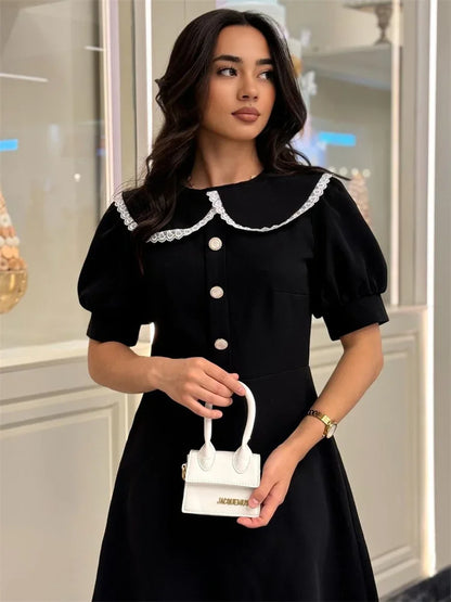 Vestido mini de otoño con purpurina, elegante vestido de fiesta informal con encaje y manga corta de patchwork, vestido de vendaje para mujer, nuevo