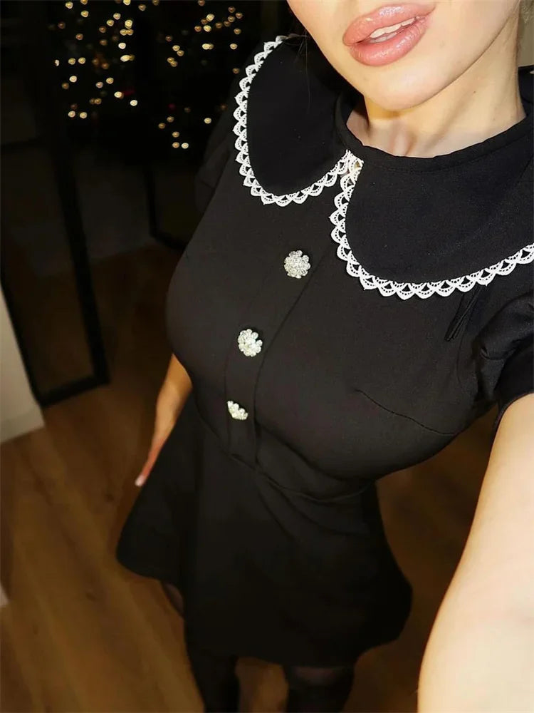 Vestido mini de otoño con purpurina, elegante vestido de fiesta informal con encaje y manga corta de patchwork, vestido de vendaje para mujer, nuevo