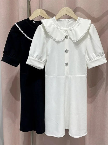 Vestido mini de otoño con purpurina, elegante vestido de fiesta informal con encaje y manga corta de patchwork, vestido de vendaje para mujer, nuevo