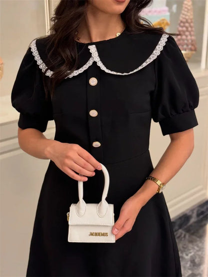 Vestido mini de otoño con purpurina, elegante vestido de fiesta informal con encaje y manga corta de patchwork, vestido de vendaje para mujer, nuevo