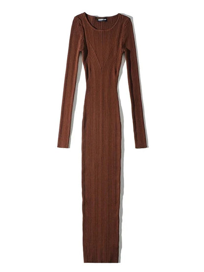 Autumn Fashion Slim Long Dress Female Knitwear Slim High Waist Patchwork Long Sleeve Elegant Party Dress Ladies Knit Dress