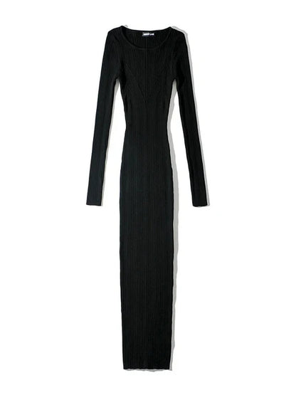 Autumn Fashion Slim Long Dress Female Knitwear Slim High Waist Patchwork Long Sleeve Elegant Party Dress Ladies Knit Dress