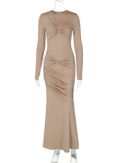 Vestido largo plisado de otoño para mujer, vestido de fiesta ajustado de cintura alta y liso, vestido maxi ajustado para mujer