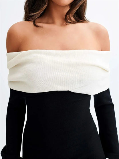 Vestido largo de punto sin espalda para mujer, elegante y ajustado, con contraste, para fiesta de otoño, de punto con retazos