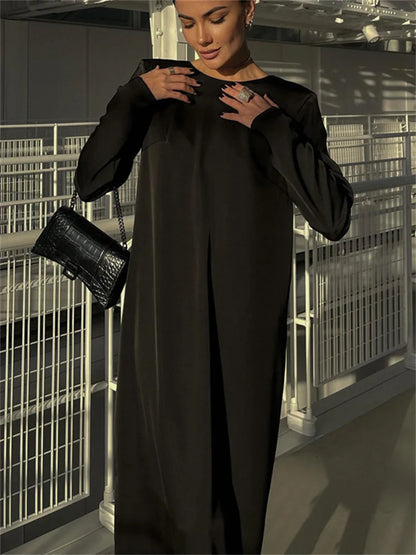 Vestido largo ajustado con cordones y espalda descubierta para mujer, moda Otoño 2025, negro, vendaje, manga larga, liso, elegante, patchwork
