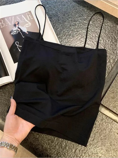 Top básico de tirantes finos, top blanco de verano para mujer 2025, camisola ajustada sin espalda, sin mangas, top bandeau corto