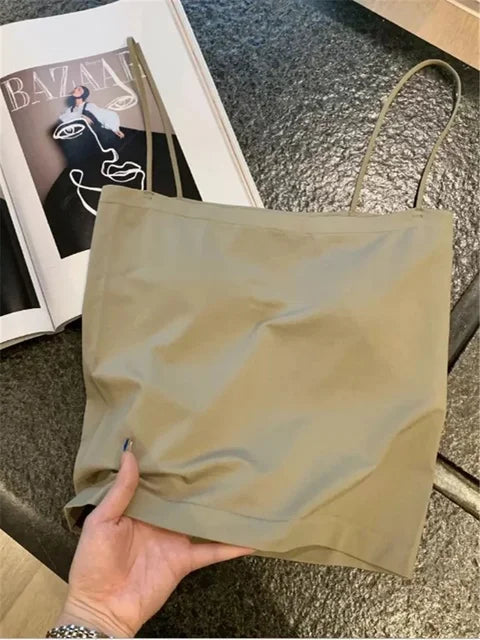 Top básico de tirantes finos, top blanco de verano para mujer 2025, camisola ajustada sin espalda, sin mangas, top bandeau corto