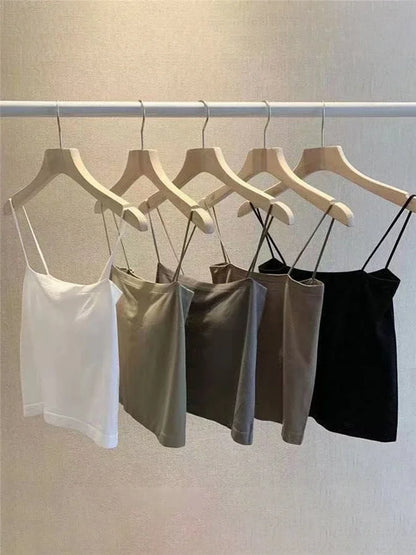 Top básico de tirantes finos, top blanco de verano para mujer 2025, camisola ajustada sin espalda, sin mangas, top bandeau corto