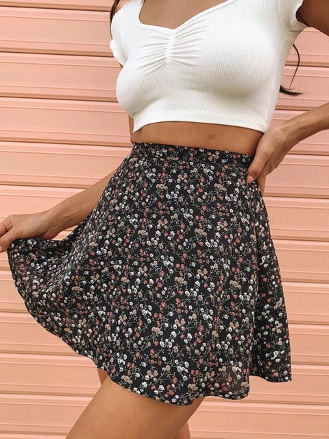 Boho Floral Print Party Skirt Summer New High Waist Pleated Skirt Short Beach Sexy Frills Mini Skirts For Women 2025