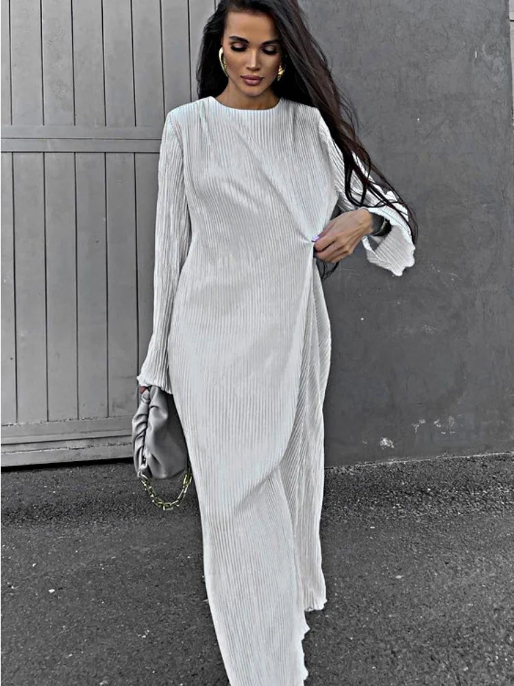 Vestido largo informal holgado para mujer, manga larga, básico, liso, alto, ropa de calle, blanco, de verano, a la moda