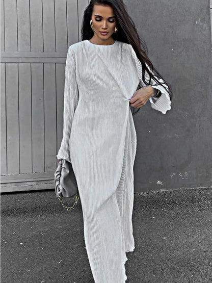 Vestido largo informal holgado para mujer, manga larga, básico, liso, alto, ropa de calle, blanco, de verano, a la moda