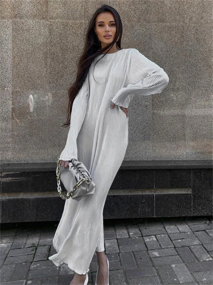 Vestido largo informal holgado para mujer, manga larga, básico, liso, alto, ropa de calle, blanco, de verano, a la moda