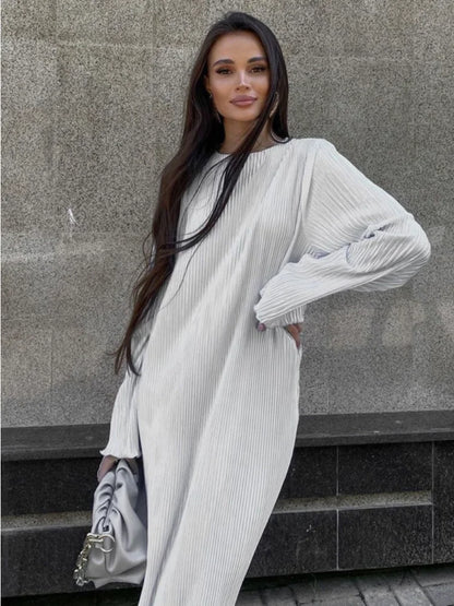Vestido largo informal holgado para mujer, manga larga, básico, liso, alto, ropa de calle, blanco, de verano, a la moda