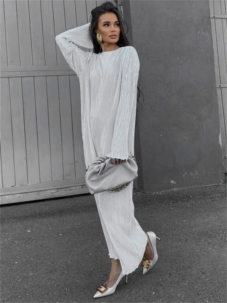 Vestido largo informal holgado para mujer, manga larga, básico, liso, alto, ropa de calle, blanco, de verano, a la moda