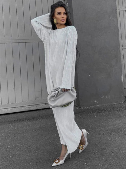 Vestido largo informal holgado para mujer, manga larga, básico, liso, alto, ropa de calle, blanco, de verano, a la moda