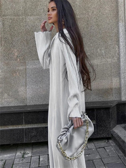 Vestido largo informal holgado para mujer, manga larga, básico, liso, alto, ropa de calle, blanco, de verano, a la moda