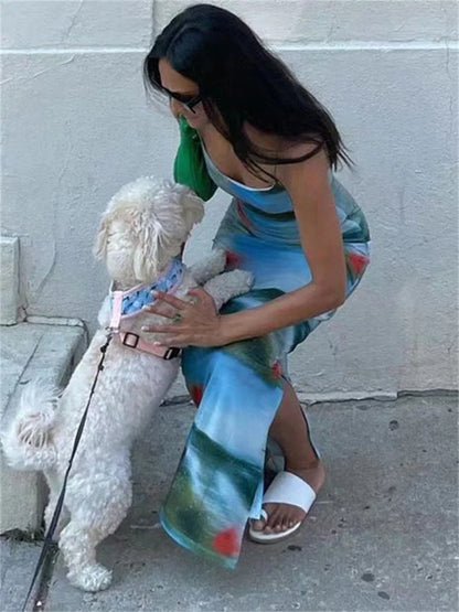 Contrast Casual For Women Dress Printed Slim Hot Backless Split Holiday Halter Dresses Outfits Off-Shoulder Summer Dress