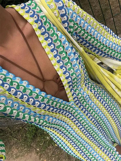 Vestido largo con escote en V y aberturas en contraste para mujer, ajustado, holgado, de calle, de manga larga, con encaje, estilo patchwork, a la moda