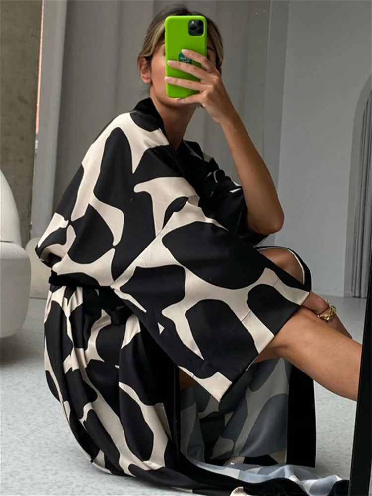 Contrast Loose Lace-Up Long Dress Nightwear For Women V-Neck Fashion Long Sleeve Autumn Clothes Female Bandage Maxi Dress