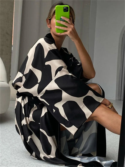 Contrast Loose Lace-Up Long Dress Nightwear For Women V-Neck Fashion Long Sleeve Autumn Clothes Female Bandage Maxi Dress