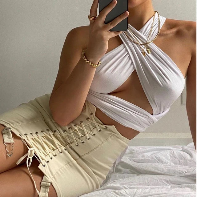 Tops de verano DIY para mujer, gran oferta 2025, estilo Y2K, top corto con cuello halter y tirantes finos, camisola deportiva para mujer, ropa de fiesta en la playa