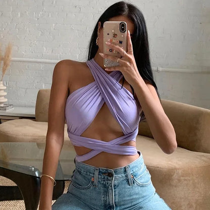 Tops de verano DIY para mujer, gran oferta 2025, estilo Y2K, top corto con cuello halter y tirantes finos, camisola deportiva para mujer, ropa de fiesta en la playa