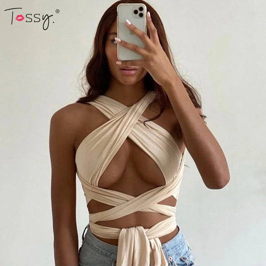 DIY Summer Tops For Women 2025 Hot Sale Y2K Style Bandage Halter Crop Top All-Match Camis Fitness Female Beach Party Wear