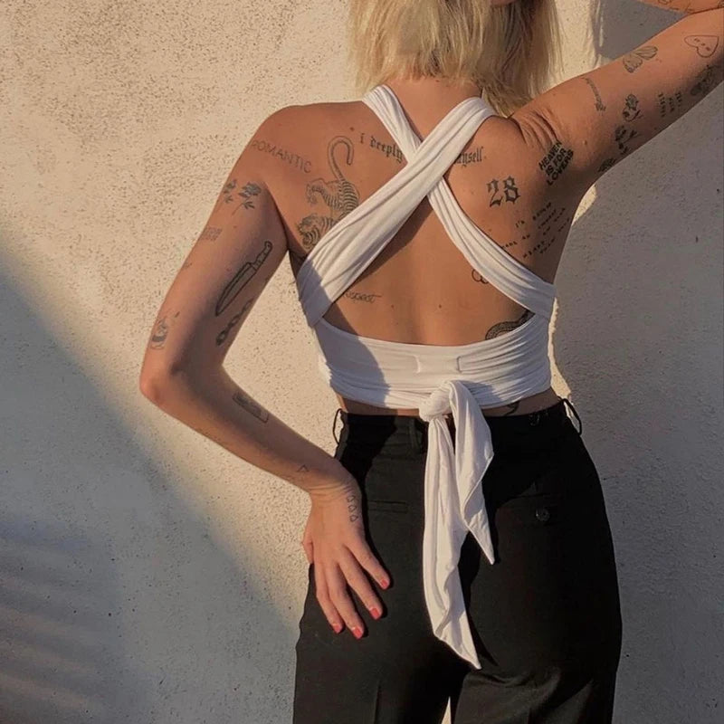 Tops de verano DIY para mujer, gran oferta 2025, estilo Y2K, top corto con cuello halter y tirantes finos, camisola deportiva para mujer, ropa de fiesta en la playa