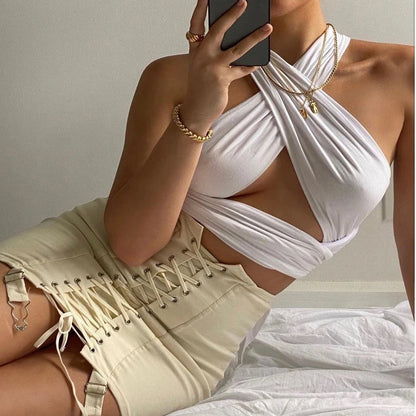 Tops de verano DIY para mujer, gran oferta 2025, estilo Y2K, top corto con cuello halter y tirantes finos, camisola deportiva para mujer, ropa de fiesta en la playa