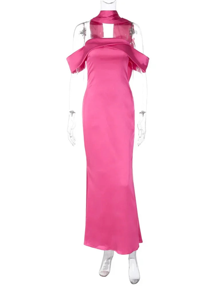 Elegante vestido largo sin espalda para mujer, ajustado, a la moda, con hombros descubiertos, vestido de fiesta de noche con cremallera, vestido de fiesta liso 2025