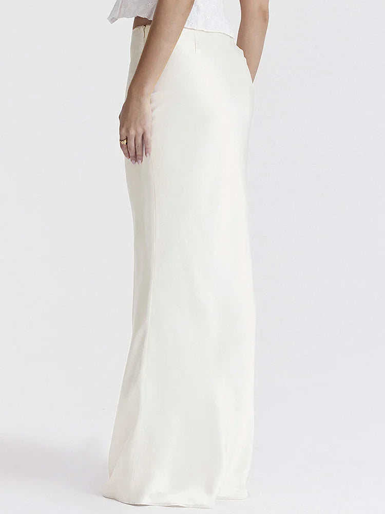 Elegant Casual Long Skirt Patchwork For Women Slim Party Gown Skirt Summer 2025 New High Waist Outfits White Y2k Skirt