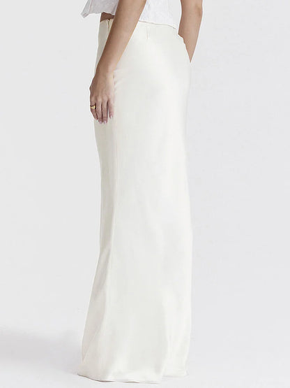 Elegant Casual Long Skirt Patchwork For Women Slim Party Gown Skirt Summer 2025 New High Waist Outfits White Y2k Skirt