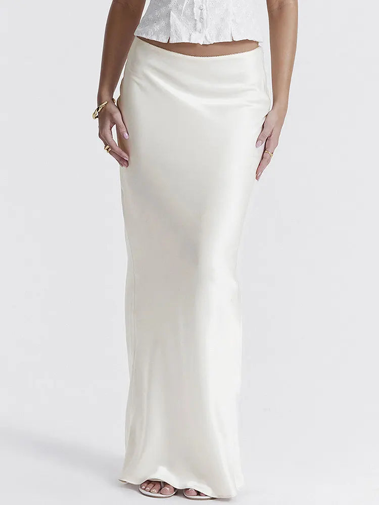 Elegant Casual Long Skirt Patchwork For Women Slim Party Gown Skirt Summer 2025 New High Waist Outfits White Y2k Skirt