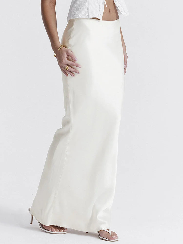 Elegant Casual Long Skirt Patchwork For Women Slim Party Gown Skirt Summer 2025 New High Waist Outfits White Y2k Skirt
