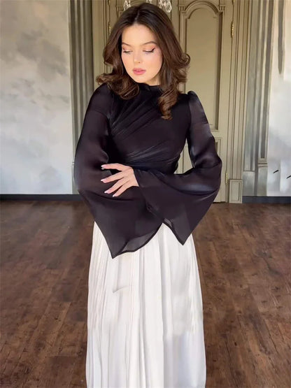Elegante vestido plisado para mujer, de malla con retazos, vendaje, escalonado, ajustado, de calle, transparente, en contraste, nuevo vestido largo de otoño