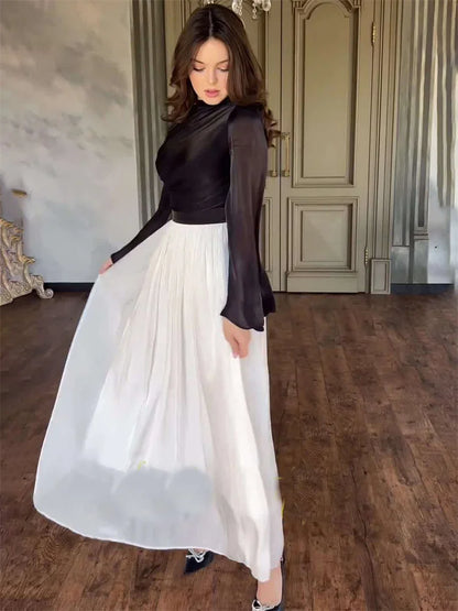 Elegante vestido plisado para mujer, de malla con retazos, vendaje, escalonado, ajustado, de calle, transparente, en contraste, nuevo vestido largo de otoño