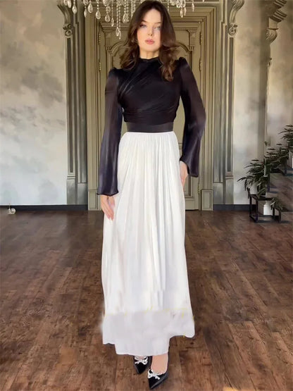 Elegante vestido plisado para mujer, de malla con retazos, vendaje, escalonado, ajustado, de calle, transparente, en contraste, nuevo vestido largo de otoño
