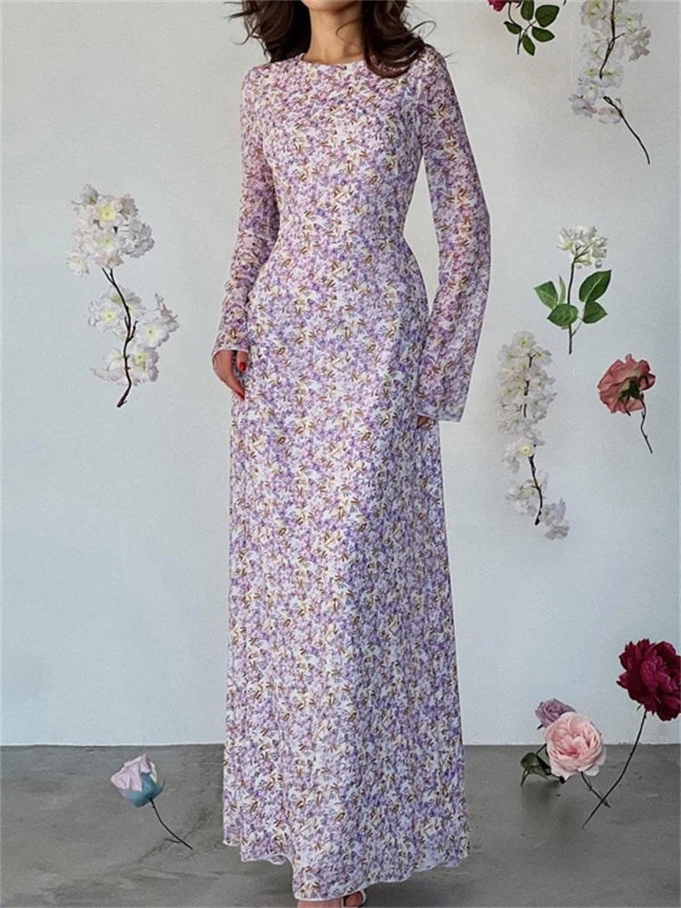 Elegante vestido largo estampado de moda para mujer, con cordones, manga larga, vestido de fiesta, cintura alta, vendaje, vestido ajustado para mujer, nuevo