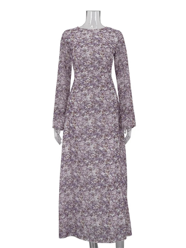 Elegante vestido largo estampado de moda para mujer, con cordones, manga larga, vestido de fiesta, cintura alta, vendaje, vestido ajustado para mujer, nuevo