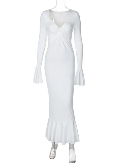 Vestido largo de otoño con volantes para mujer, elegante vestido de fiesta de retazos con cintura alta y manga larga para desplazamientos diarios, ropa femenina