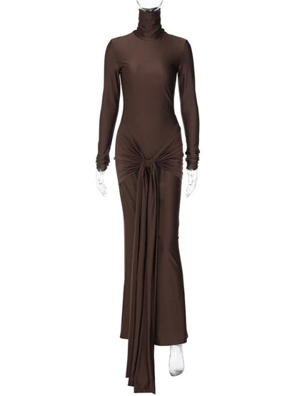 Vestido largo de primavera con estampado de vendaje para mujer, ajustado, plisado, con cordones, para fiesta, liso, 2025