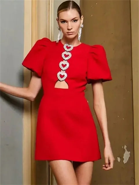 Vestido mini con lazo de moda para mujer, vestido de fiesta elegante de manga corta con retazos calados y diseño de lazo, vestido de calle para mujer