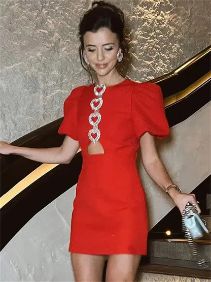 Vestido mini con lazo de moda para mujer, vestido de fiesta elegante de manga corta con retazos calados y diseño de lazo, vestido de calle para mujer