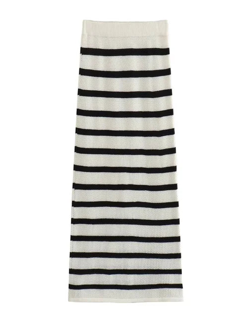 Conjunto de dos piezas de punto en contraste para mujer: cárdigan de manga corta con cordones y falda larga, prendas de punto de cintura alta.