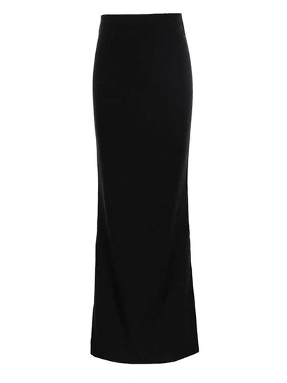 Falda larga negra de cintura alta para mujer - Verano 2025 - Vestido elegante, ajustado y sin costuras