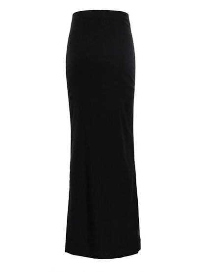 Falda larga negra de cintura alta para mujer - Verano 2025 - Vestido elegante, ajustado y sin costuras