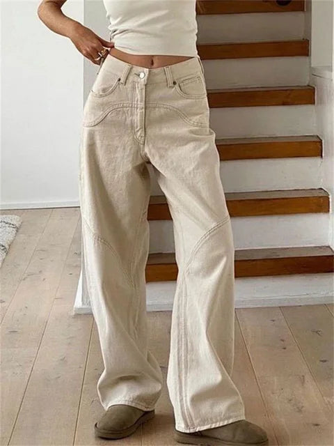Pantalones de chándal de cintura alta para mujer, de moda, rectos, ajustados, informales, de verano 2025, con bolsillos, de mezclilla