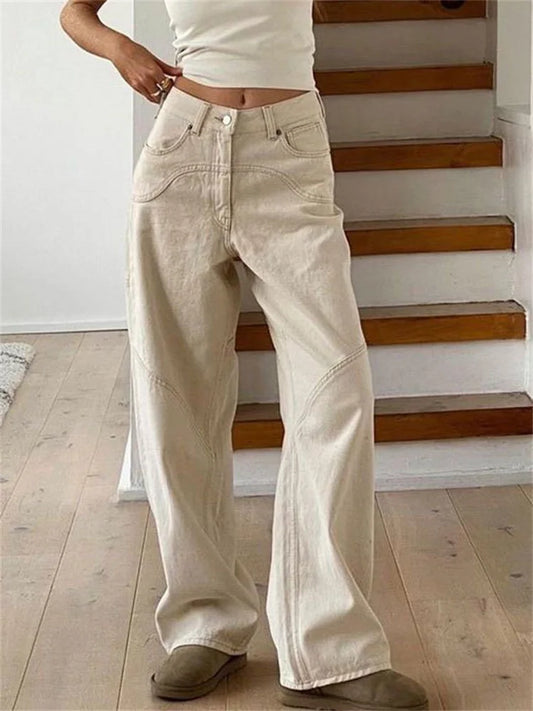 Fashion High Waist For Women Straight Legg Slim Casual Summer 2025 Straight High Street Sweatpants Pocket Denim Trousers