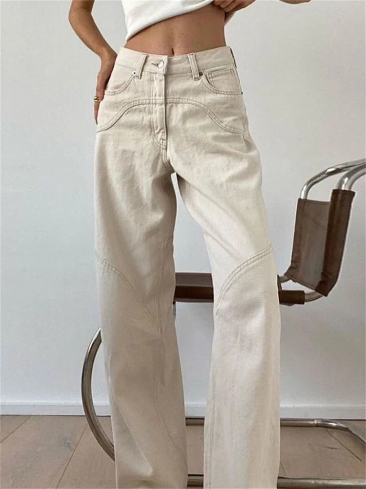 Pantalones de chándal de cintura alta para mujer, de moda, rectos, ajustados, informales, de verano 2025, con bolsillos, de mezclilla