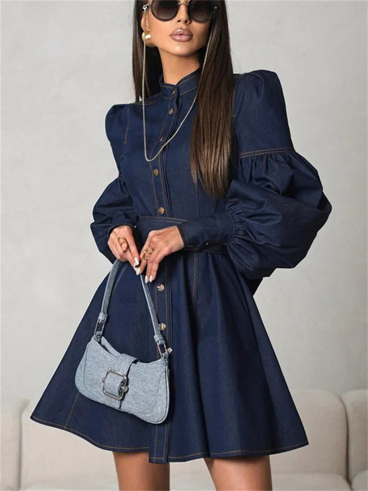 Vestido mini de mezclilla con cordones de moda para mujer, estilo patchwork, cintura alta, estilo vendaje, ropa de calle, vestido informal ajustado para mujer, otoño
